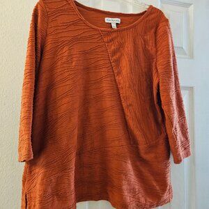 Terracotta Orange crinkle fabric 3/4 length sleeve top l